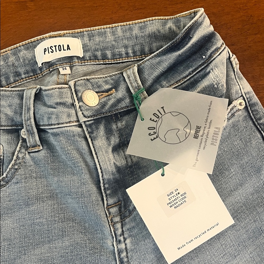 NWT Pistola Audrey Mid-Rise Skinny Light Blue Distressed Jeans - Picture 3 of 4